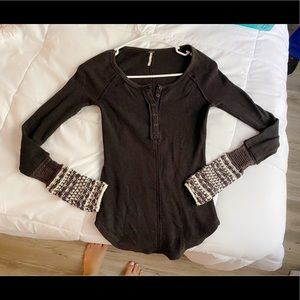 Free people thermal top with crochet-like cuffs